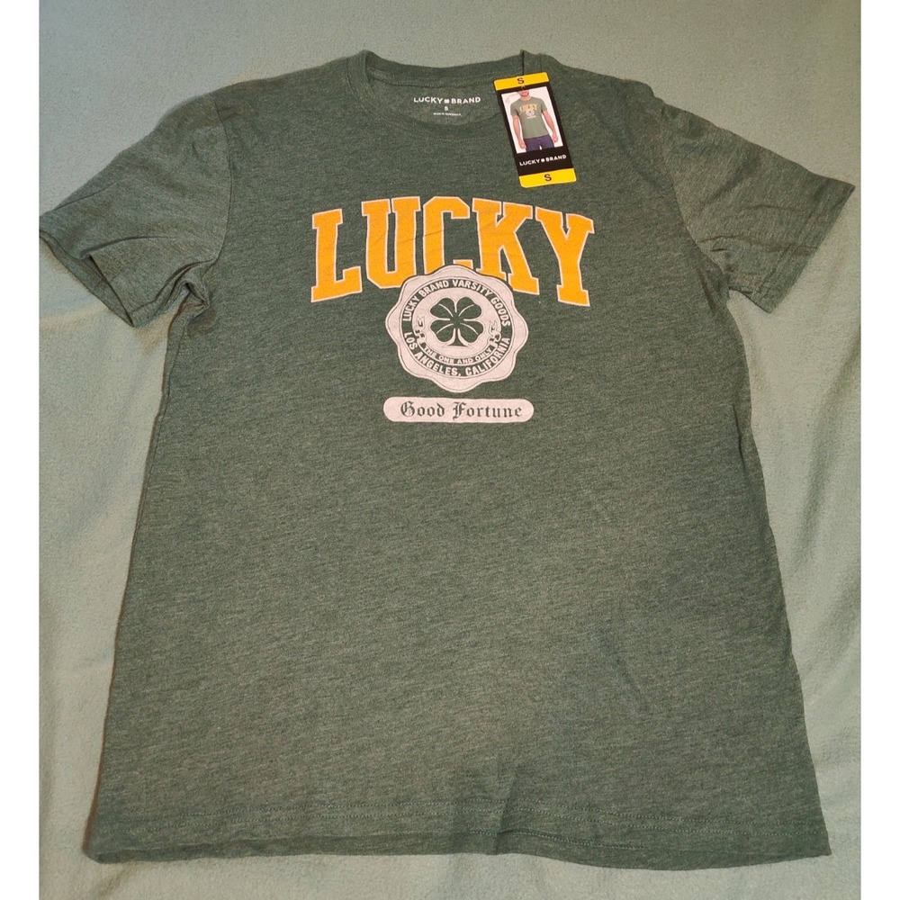 Lucky Brand Mens Tee Shamrock Good Fortune Graphic T-Shirt Green Small NWT